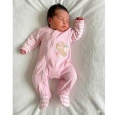 Macacão Bebe Menina DTF Estampado Ursinha Frufru Macacão 100%Algodão com Zíper Garantindo o Conforto