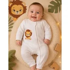 Macacão para Bebê Menino com Estampa em DTF LEÃO/SAFARI Macacão com Zíper para Fácil Remoção