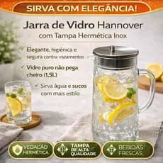 Jarra de Vidro 1,5 Litros com Tampa Hermética Inox Anti Vazamento Cozinha Mesa