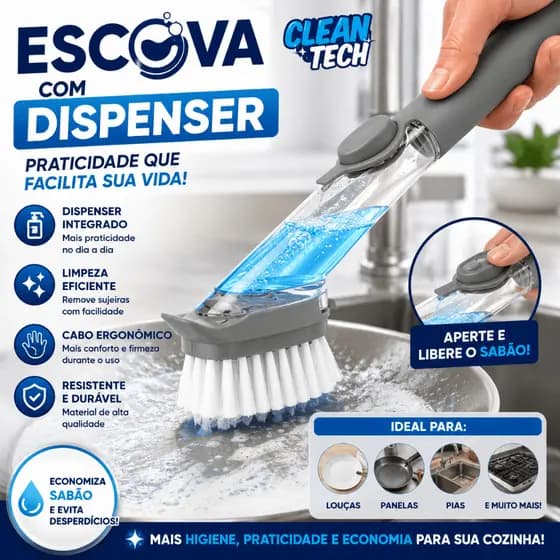 Escova Multiuso Com Dispenser Detergente Integrado Para Limpeza Pratica E Eficiente