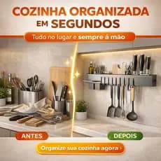 Suporte Organizador de Parede para Cozinha Multifuncional com Ganchos Porta Facas e Porta Utensílios
