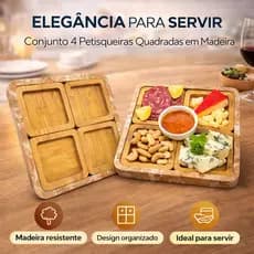Conjunto 4 Petisqueiras Quadradas Madeira Design Elegante Servir Aperitivos Organizador Casa