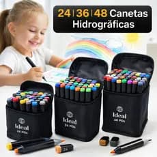Kit Canetinhas 24 36 48 Cores Estojo Escolar Infantil  e Adulto Hidrográficas Laváveis