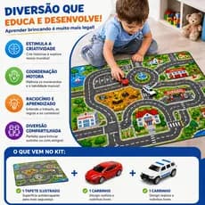 Tapete Infantil com Carrinhos e Acessórios Brinquedo Educativo 80 X 70 CM Diversão Garantida