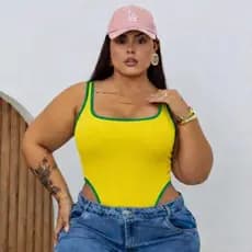 Body Feminino Plus Size Cavado Copa do Brasil 2026 em Suplex Confortável Verão Praia Body Maiô