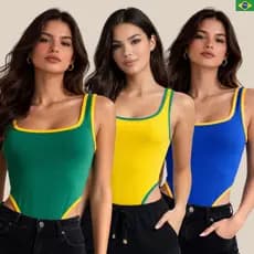 Body Feminino Copa do Brasil Cintura Cavada em Suplex  Confortável Moda Verão
