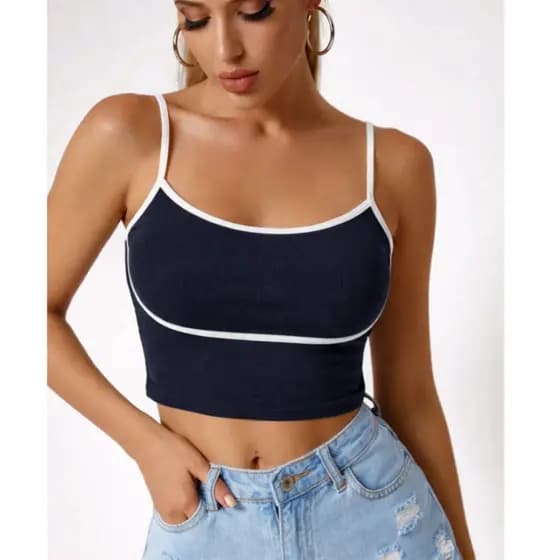 Cropped Feminino Bicolor com Bojo Canelado
