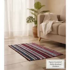 Tapete Artesanal de Malha Trançada 35x58cm –Tapete Sustentável - Ideal para Cozinha, Banheiro e Entrada