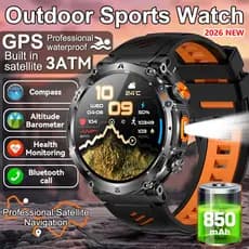 2026New Homens Esportes Ao Ar Livre Smartwatch Relógio Inteligente Tela AMOLED Real GPS 850mAh Bússola Altímetro 3ATM La