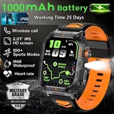 Novo Smartwatch Relógio Inteligente Masculino IP68 À Prova Dip68 Água Lanterna LED Chamada Bluetooth 1000mAh Bateria De