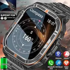 Novo Ao Ar Livre Masculino Smartwatch Relógio Inteligente Militar 1100mAh Bateria Bússola Lanterna LED IP69K 3ATM À Prov