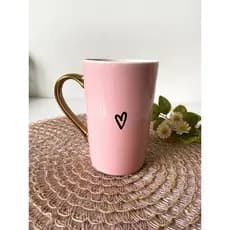 Caneca Rosa de Coração Dourado, Xícara Bonita