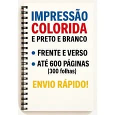 Impressão e encadernação envio rápido até 700 páginas (350folhas) A4 frente e verso colorida ou Preto e Branco