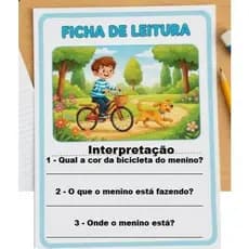 24 FICHAS DE LEITURA INTERPRETAÇÃO 14X20CM (Imagem ou Texto) PLASTIFICADA COM CANETA ESCREVE E APAGA