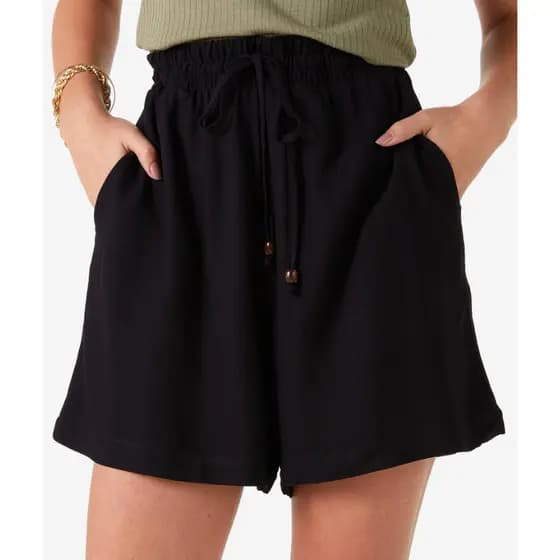 Short feminino com amarração liso preto confortável