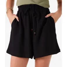 Short feminino com amarração liso preto confortável