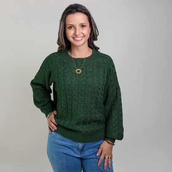 Blusa Feminina de Tricô Verde Elegante Confortável Blusa de Frio Casual e Estilosa