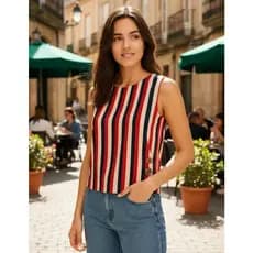 Blusa Blusinha Feminina Regata Listrada Com Detalhes OHB