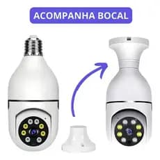 Câmera Segurança Wifi Lâmpada 355° Giratória Visão Noturna Infravermelho 1080P Detecção de Movimento