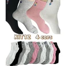 Kit 12-24 Pares Meias 4CORS Cano Médio Alto MEIA ESPORTIVA INVISÍVEL SORTIDO Meia masculinofemininas infantis CALCADOS