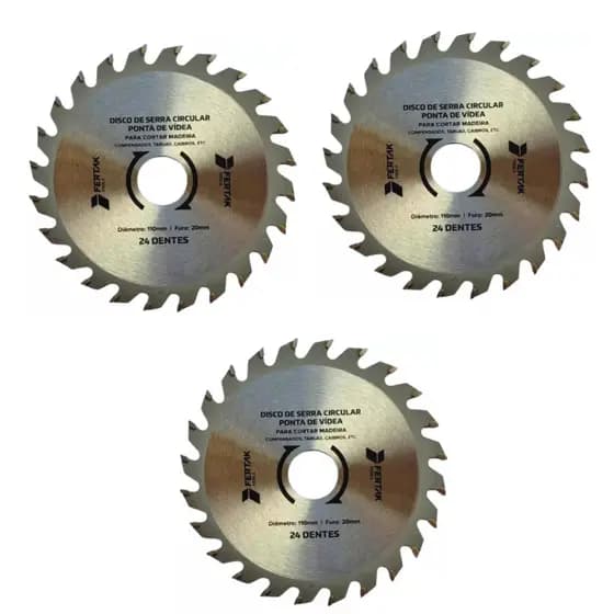 Disco de Serra Circular 110mm 24 Dentes Fertak -  Combo com 3 unidades