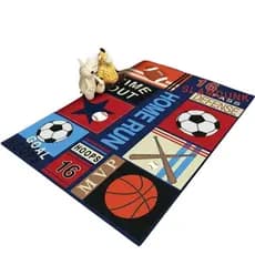 Tapete Quarto Menino Bola Futebol 1,00x1,40 Antiderrapante Emborrachado Tatame Macio Esporte Basico