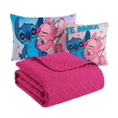 Colcha Cobre Leito Edredom Roupa Cama Infantil 5 Pçs Matelado Personagem Menina Lilou Pink Rosa Luxo
