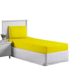 Jogo Lençol Roupa Cama Solteiro Elastico 2 Pçs Fronha Infantil Criança Liso Simples Basico Amarelo