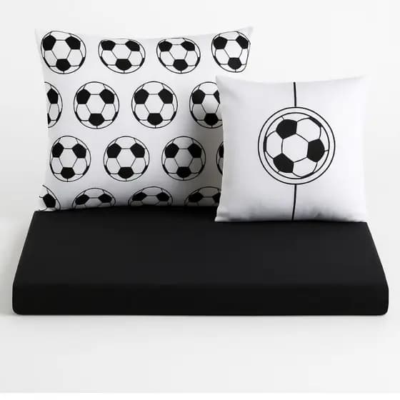 Jogo Lençol Roupa Cama Solteiro Elastico 4 Pçs Fronha Quarto Infantil Criança Menino Futebol Preto