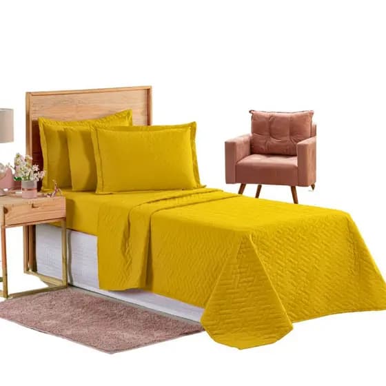 Colcha Coxa Cobre Leito Jogo Roupa Cama Fronha Solteiro 2 Pç Matelado Simples Basico Criança Amarelo