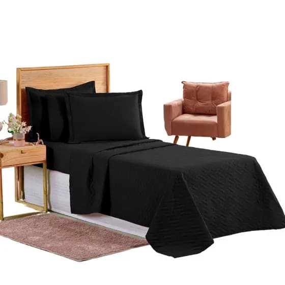 Colcha Coxa Cobre Leito Jogo Roupa Cama Infantil Solteiro Matelado Basico Criança Simples Preto Luxo