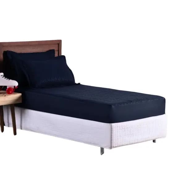 Colcha Cobre Leito Jogo Roupa Cama Edredom Solteiro 2 Pç Matelado Elastico Simples Macio Marinho