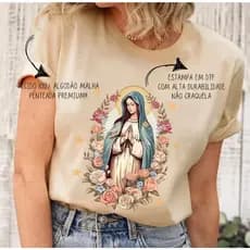 T-Shirt Catolica  Feminina Virgel Maria 100% Algodão Envio Imediato