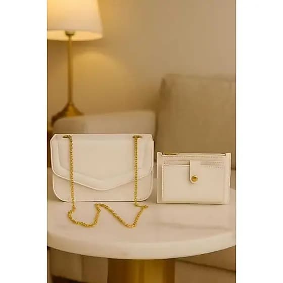 Kit Bolsa Feminina 2 Peças Bolsa Pequena De Lado Transversal Alça Corrente E Carteira Lançamento