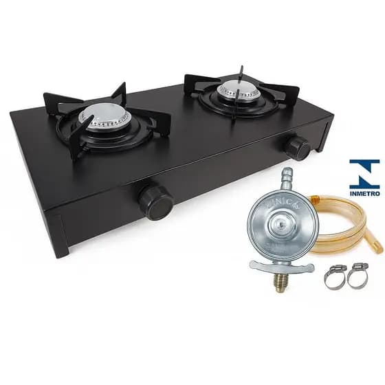 Kit Fogão 2 bocas De Baixa Pressão Completo Mangueira e Regulador de Gás GLP Botijão 13KG