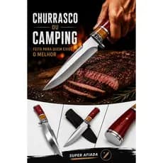 Faca Camping Sobrevivência Aço Inox Com Bainha Cabo Madeira Pesca Trilha