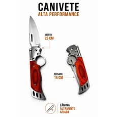 Canivete De Bolso Dobrável Aço Inox Cabo Madeira Com Bainha 25cm