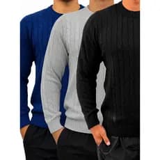 Suéter Mascilono Tricô Manga Longa Gola Redonda Modelo Slim Não Adere/Pega Bolinha Acabamento Fino Ideal Para o Frio
