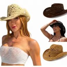 CHAPÉU PALHA VIRGINIA PRAIA BOHO GIPSY PISCINA VERÃO COWBOY TENDÊNCIA FEMININO UNISSEX