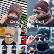 Touca Gorro Cachecol Infantil /Adulto Forrado Tampa Orelha Quente Para Inverno E Frio(6mes-14anos)