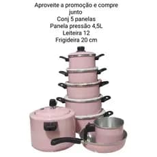 Conjunto 5 panelas, cor rosa, compre junto: Leiteira12; frigideira 20 ; panela de pressão 4,5 L