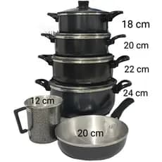 Conjunto completo 6 peças Panelas 18,20,22,24 com Frigideira 20 e Leiteira 1 litro Preto Craqueado