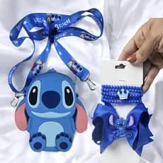 Kit Laço De Cabelo Lilo Stitch Pulseira Bolsa Arco Infantil