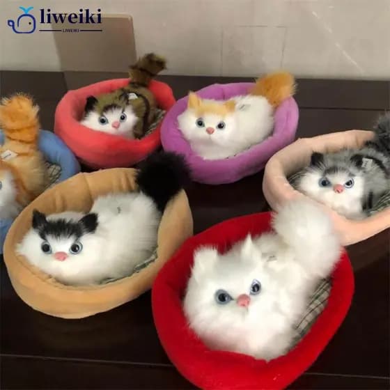 LIWEIKI Simulação Mini Brinquedos De Pelúcia Fofinhos De Gato Com Som Para Crianças Aniversário Imitação Criativa Ornamentos Decoração Do Lar K2U4
