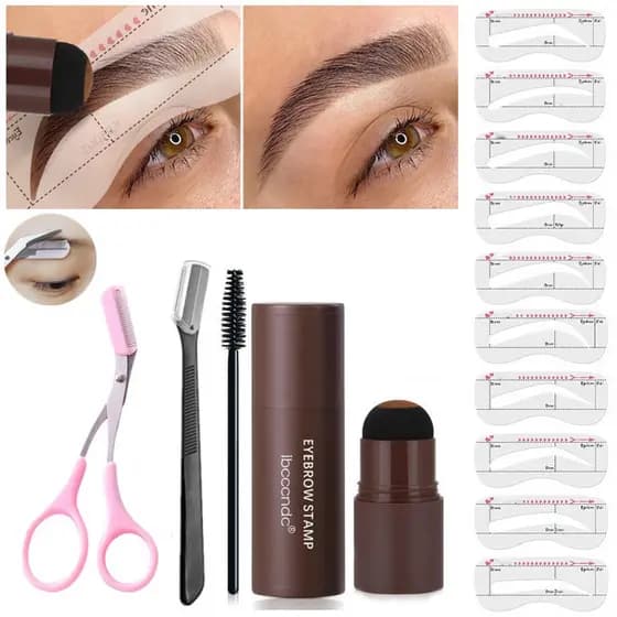 Kit Profissional De Carimbo De Sobrancelha Com Pincel + Tesoura Para Sobrancelhas
