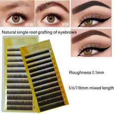 Sobrancelhas Pretas , Escuras E De Enxerto Natural 0,10mm Beleza Individual Falsas Extensões De Mink Permanente , 5-8mm Comprimento Misto , Maquiagem