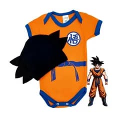 Body Bebê Temático Goku Mesversário Conjunto Body + Touca Dragonball
