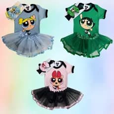 Body Bebê - Menina - Super Poderosas + Tule + Laço - Msversario(K-3)