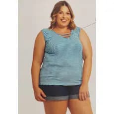 BLUSA REGATA LISTRADA GRANDE PLUS SIZE G1 A G4 FEMININA