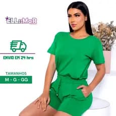 Conjunto Feminino Short e Blusa Malha Elastano Shortinho Verão Dia a Dia Moda Blogueira